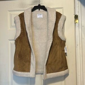 Old Navy Brown and Tan Faux Fur Faux Suede Vest Size Small